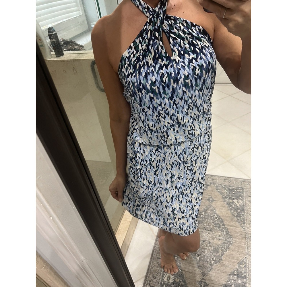 White House Black Market Blue Halter Empire Waist Dress M 570175941